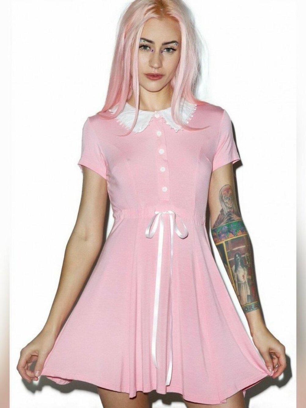 Killstar Pink Baby Doll Dress w White Collar SMALL 🔥